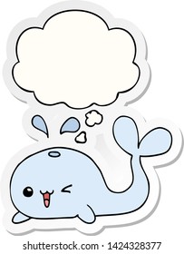 cartoon whale with thought bubble as a printed sticker