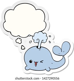cartoon whale with thought bubble as a printed sticker
