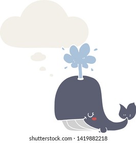 cartoon whale with thought bubble in retro style