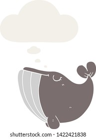 cartoon whale with thought bubble in retro style