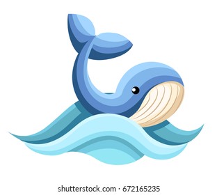 Cartoon whale vector card Cute happy ocean whale. Lovely childish card. Smiling whale. Web site page and mobile app design vector element