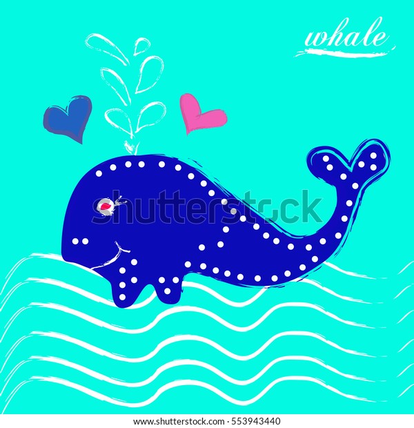 Cartoon Whale Vector Card Heart Cute Stock Vector (Royalty Free) 553943440