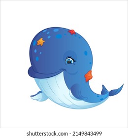 Cartoon whale vector illustration. Cute ocean animal, isolated white background.