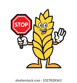 Cartoon Wheat Character Holding Stop Sign