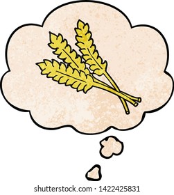 cartoon wheat with thought bubble in grunge texture style