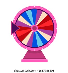 Cartoon wheel fortune lottery design element. Spinning lucky fortune roulette isolated on white. Vector illustration