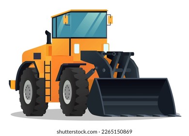 Cartoon Wheel Loader or Bulldozer Isolated Illustration