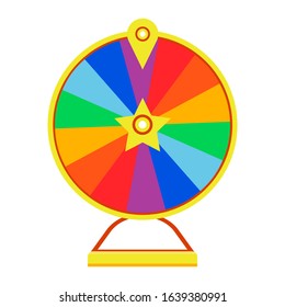 Cartoon wheel lottery design element. Spinning lucky fortune roulette isolated on white. Vector illustration