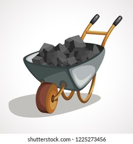 Cartoon wheelbarrow with coal. Vector cartoon illustration.