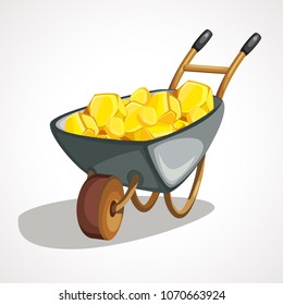 Cartoon wheelbarrow with gold. Vector clip art illustration with simple gradients.