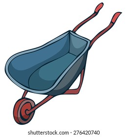 Cartoon Wheelbarrow, Vector Illustration isolated on White Background.