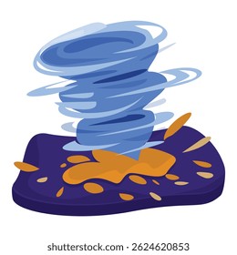 Cartoon whirlwind rotating and creating tornado on the ground