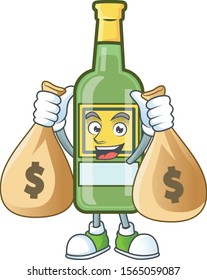 Cartoon whiskey bottle with character shape holding money bag