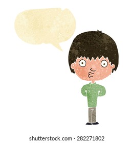 cartoon whistling boy with speech bubble