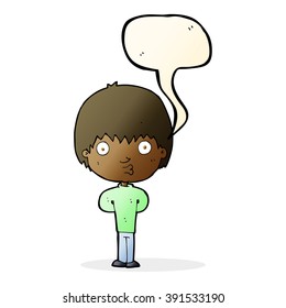 niño silbador de caricatura con burbuja de habla
