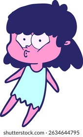 cartoon whistling girl in bright neon colors