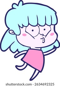 cartoon whistling girl in bright neon colors
