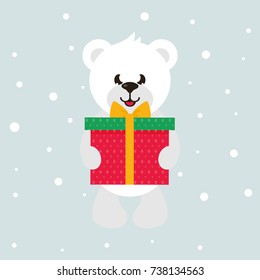 cartoon white bear with gift