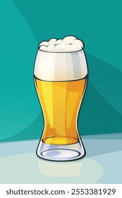 cartoon white beer glass on blue back