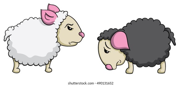 Cartoon white and black sheep