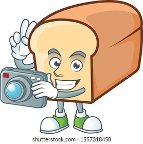 Cartoon of white bread in character photographer.
