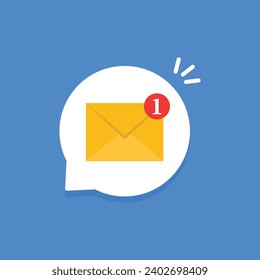 cartoon white bubble with email notice. flat simple style trend modern edm e-mail logotype graphic design isolated on blue background. concept of you've got mail and full inbox or mailbox buble symbol