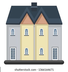 Cartoon white building with blue roof vector illustration on white background
