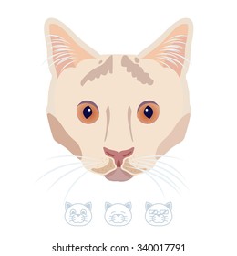 Cartoon white cat portrait with spot. Vector Illustration.