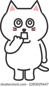 The cartoon white cat is shocked by something or someone, vector illustration.