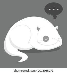 cartoon white cat sleeping grey background