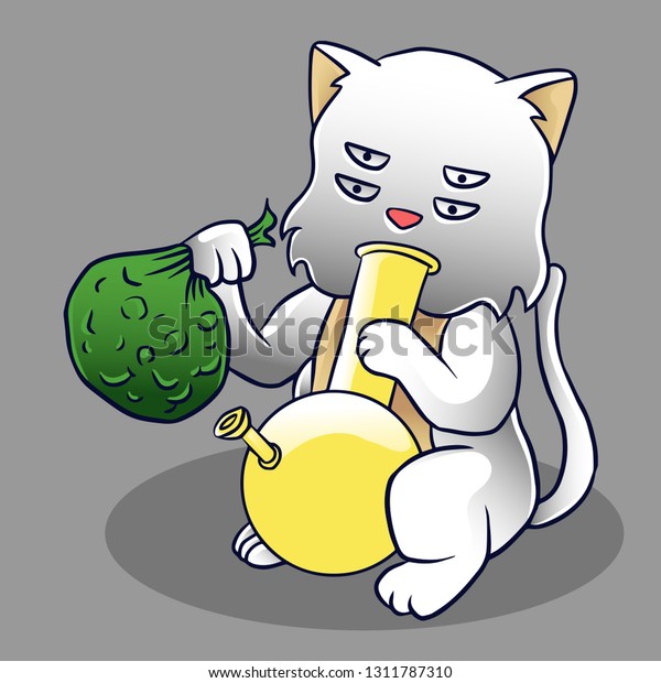 Cartoon White Cat Smoking Bong Pip Stock Vector Royalty Free