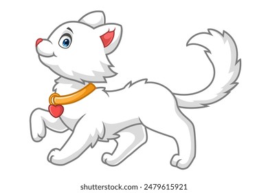 Cartoon white cat is walking