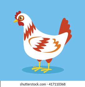 Cartoon white chicken. Vector flat illustration