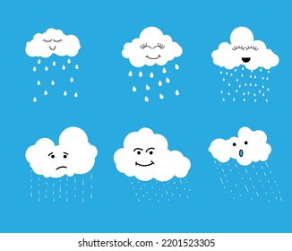 Cartoon White Cloud Rain with Face Vector 
