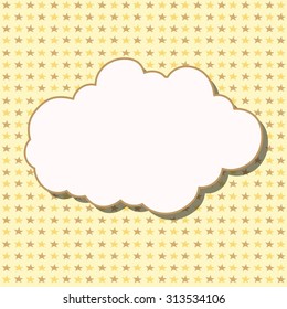 Cartoon white cloud with shadow on yellow background with stars. Can be used for greeting cards, web pages design. Vector illustration. EPS 10.  