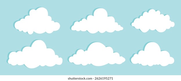 Cartoon white clouds icon set isolated on blue background