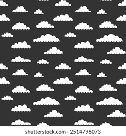 Nubes blancas de la historieta en cielo negro en orden caótico como patrón