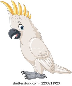 Cartoon white cockatoo on white background