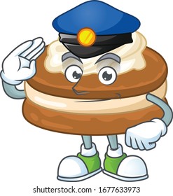 A cartoon of white cream alfajor dressed as a Police officer