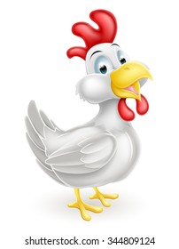A cartoon white cute chicken mascot character