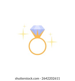 Cartoon of a white diamond wedding ring vector illustration. Drawing for romantic, proposal and engagement designs