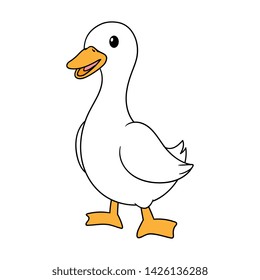 Cartoon White Duck Vector Illustration