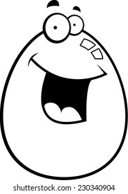 A cartoon white egg happy and smiling.