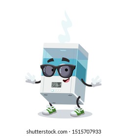 cartoon white electronic air humidifier character mascot in black sunglasses on a white background