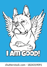 
Cartoon white french bulldog with angel wings. Stylish image for printing on any surface