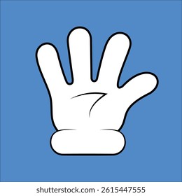 Cartoon white glove hand isolated on a blue background