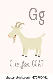 Cartoon white goat. G is for Goat. Vector clipart eps 10 hand drawn illustration isolated on white.