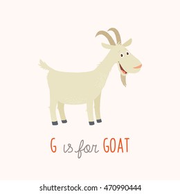 Cartoon white goat. G is for Goat. Vector clipart eps 10 hand drawn illustration isolated on white.