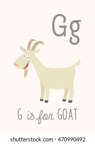 Cartoon white goat. G is for Goat. Vector clipart eps 10 hand drawn illustration isolated on white.