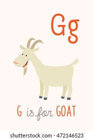 Cartoon white goat. G is for Goat. Vector clipart eps 10 hand drawn illustration isolated on white.